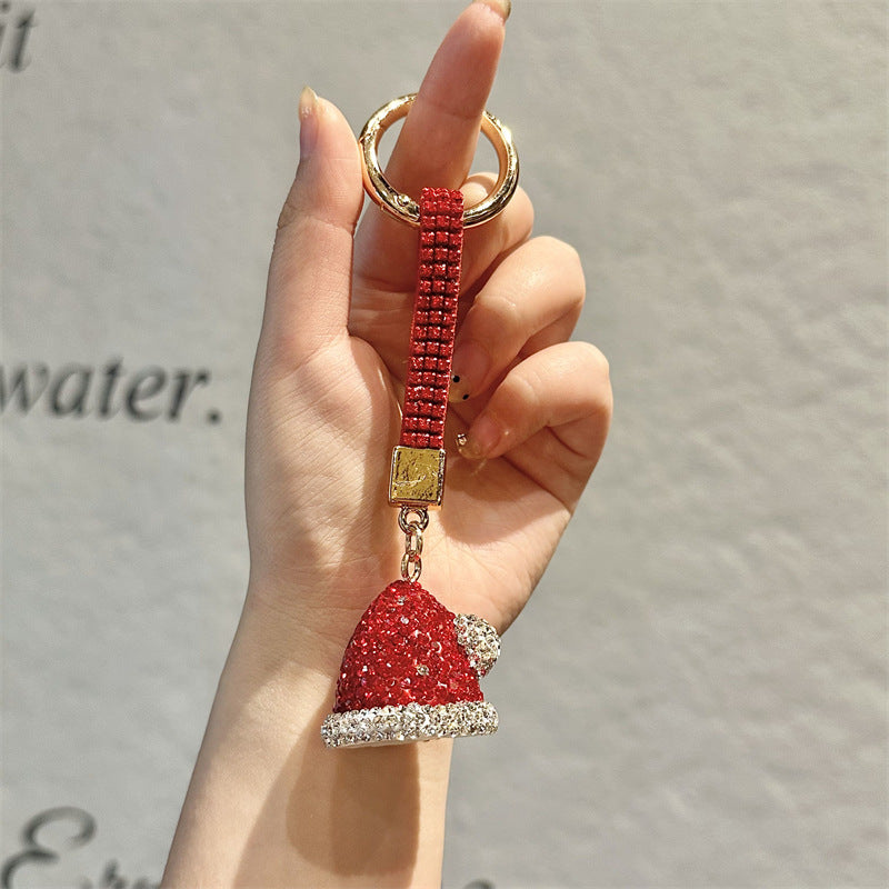 Wholesale diamond-encrusted Christmas keychain,  cartoon Christmas tree metal keychain