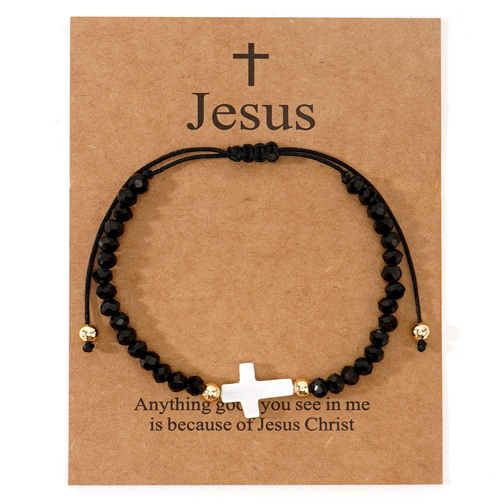 Wholesale  Copper Beads Gun Color Cross Semi-Precious Stone Men's Bracelet
