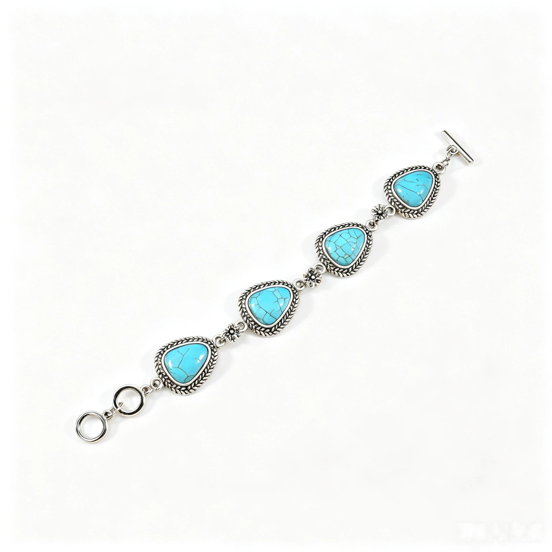 Wholesale Retro Turquoise Jewelry Set Ethnic Style Distressed Earrings Ring Bracelet For Women Gift Resale Accessory