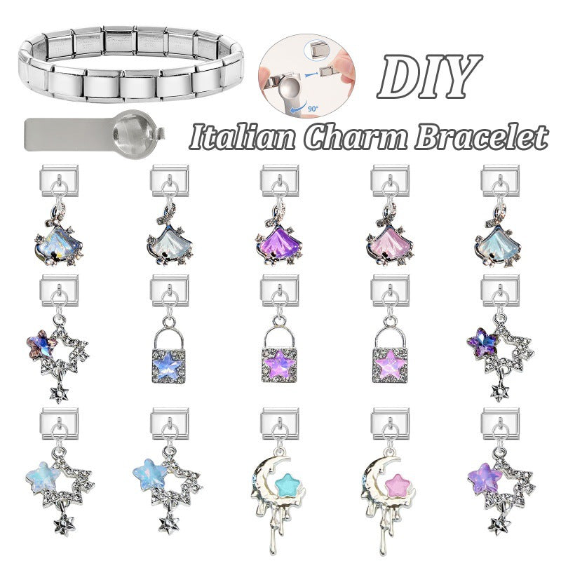 Wholesale Italian Charm Bracelet 9mm DIY Pink Purple   Creative Stainless Steel Composable Bracelet