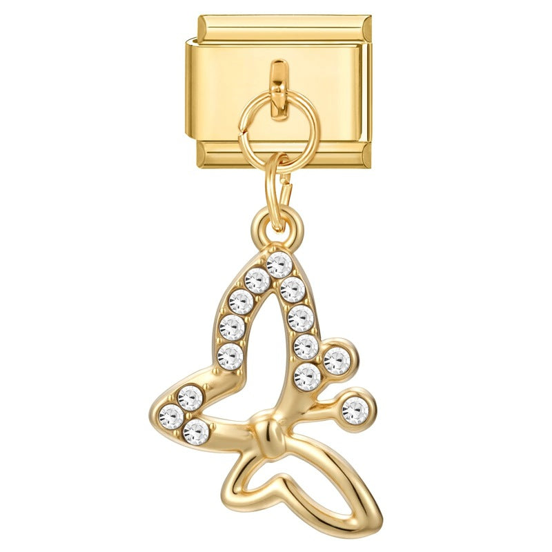 Wholesale Italian Charm Bracelet 9mm DIY Splicing Gold Butterfly Pendant Stainless Steel Composable Bracelet