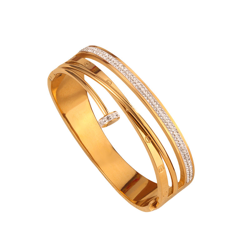 Wholesale 18K Gold Stainless Steel Bracelet Personalized Cross Nail Diamond  Bracelet