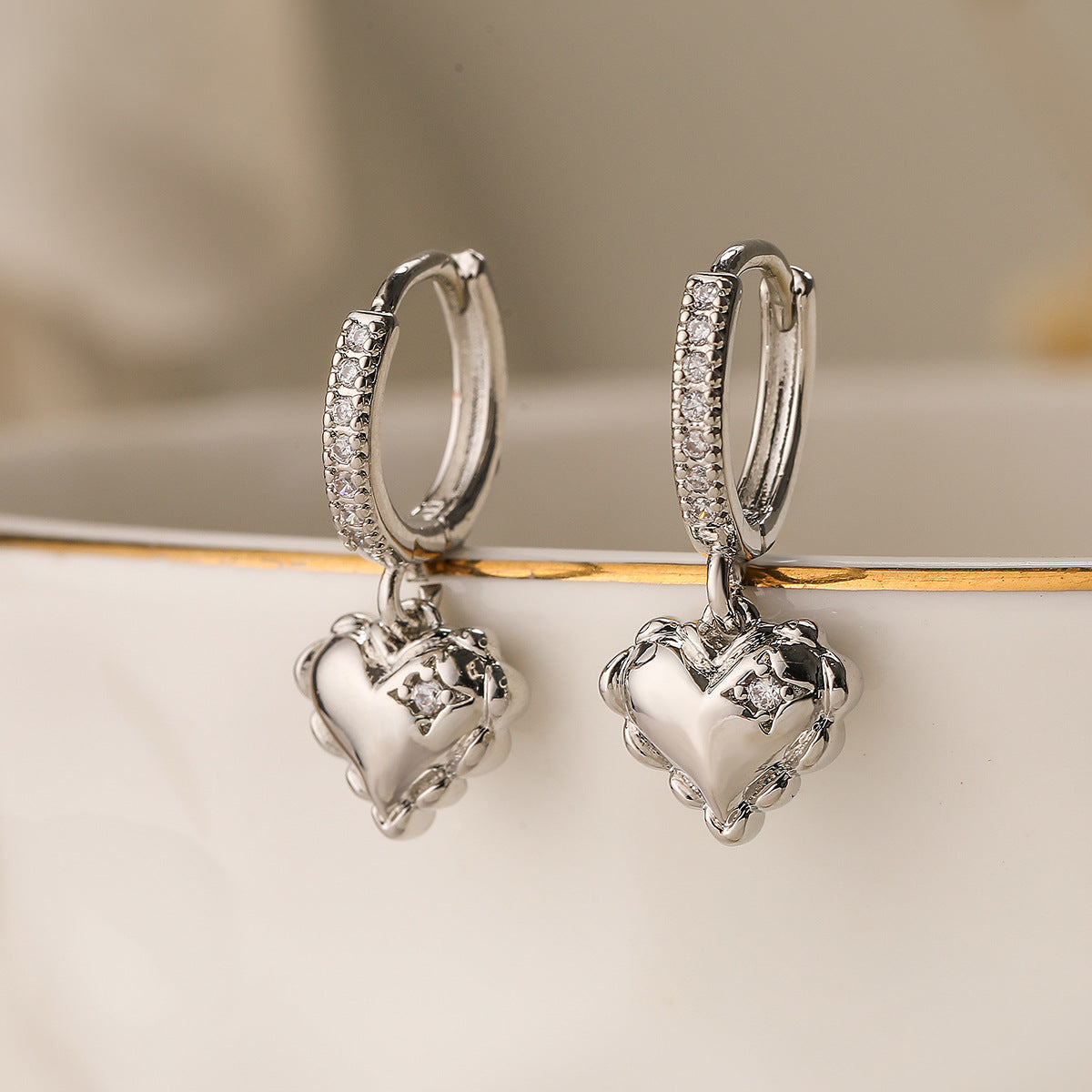 Wholesale Copper Gold Plated Zirconia Heart Earrings