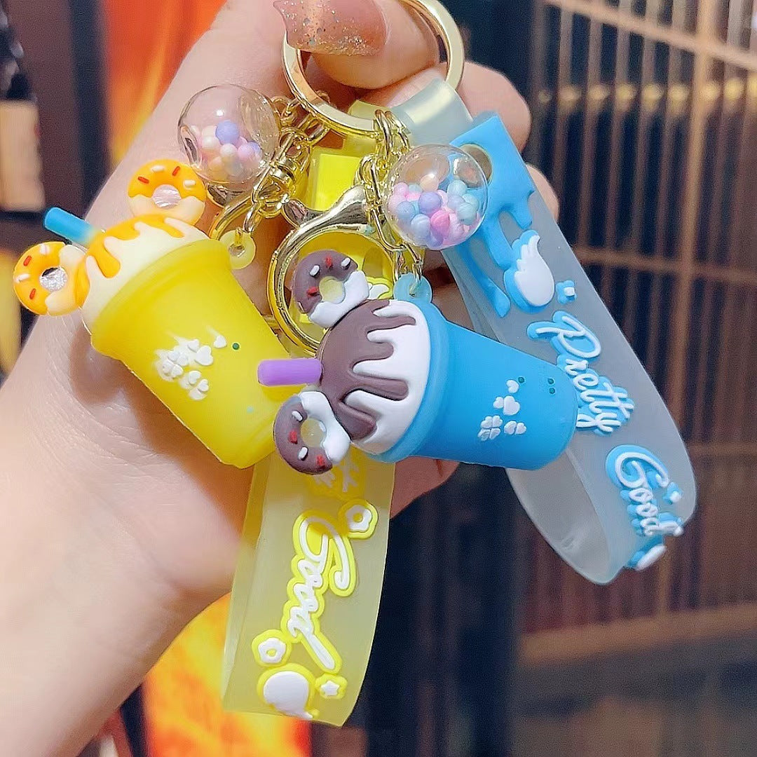 Wholesale Korean Style Ice Cream and Milk Tea Silicone Keychain,  Fashion Car Key Accessory,  Boutique Gift
