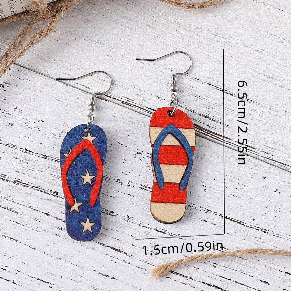 Wholesale American Independence Day Star Slippers Lightning Sunflower Hat Wooden Double Sided Earrings ACC-ES-ChuLian012