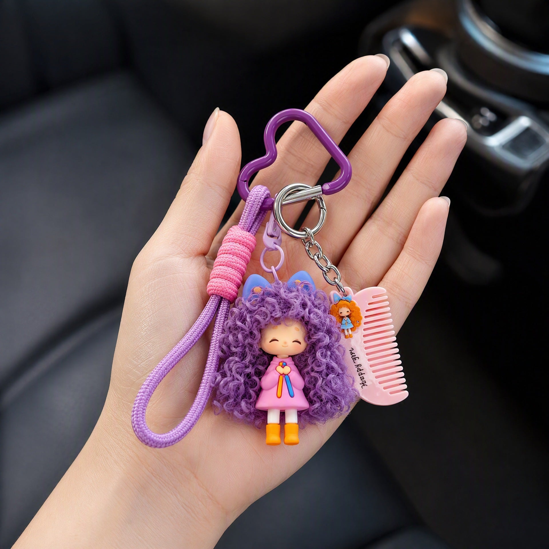 Wholesale Trendy Cartoon Girl Keychain Pendant Cute Fuzzy Hair Charm For Backpack Phone Purse