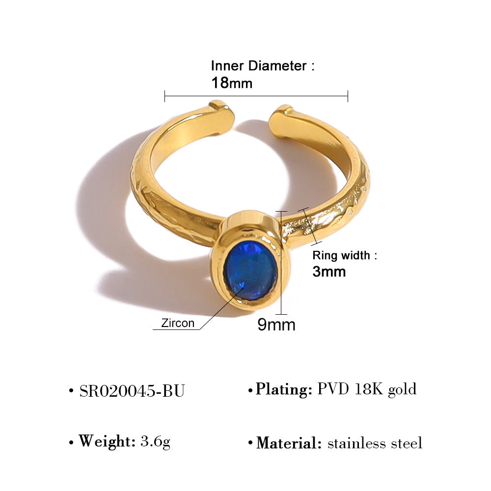 Wholesale retro style color zircon ring  open stainless steel adjustable ring