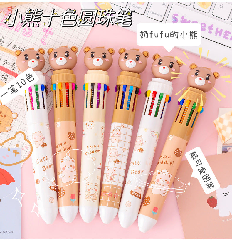Wholesale Bear 10 Color Ballpoint Pen Cartoon Press Multicolor Color Pen