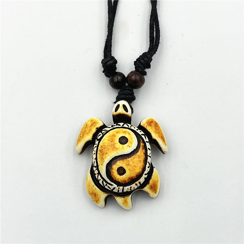 Wholesale Vintage Turtle Necklace Carved Turtle Pendant Resin Sweater Chain ACC-NE-ShuangDe001