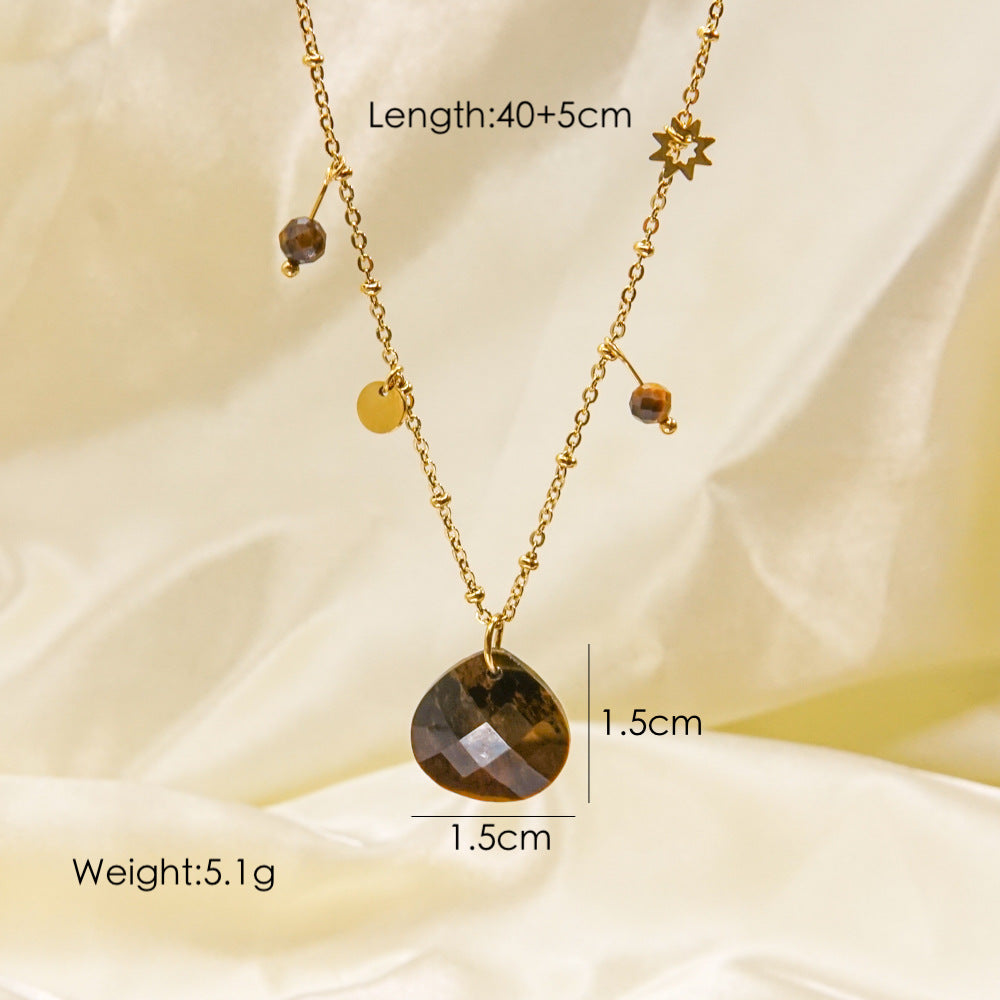 Wholesale  Light Luxury Water Drops  Crystal Lapis Lazuli Stainless steel Necklace