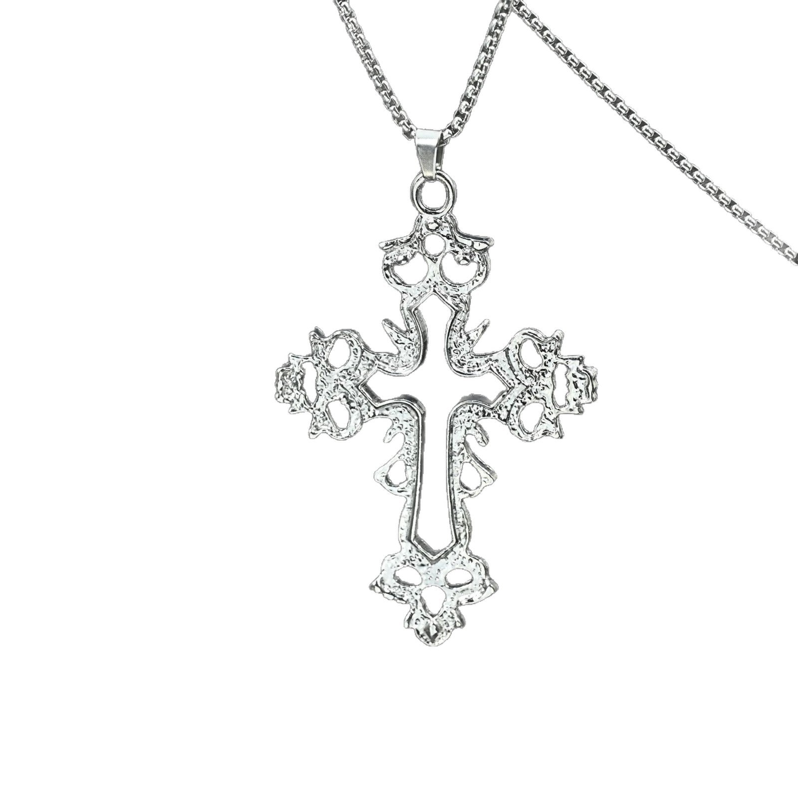 Wholesale Zinc Alloy Electroplated Hollow Carved Cross Pendant Necklace Gothic Dark Subculture Chic Jewelry Accessory Party Gift