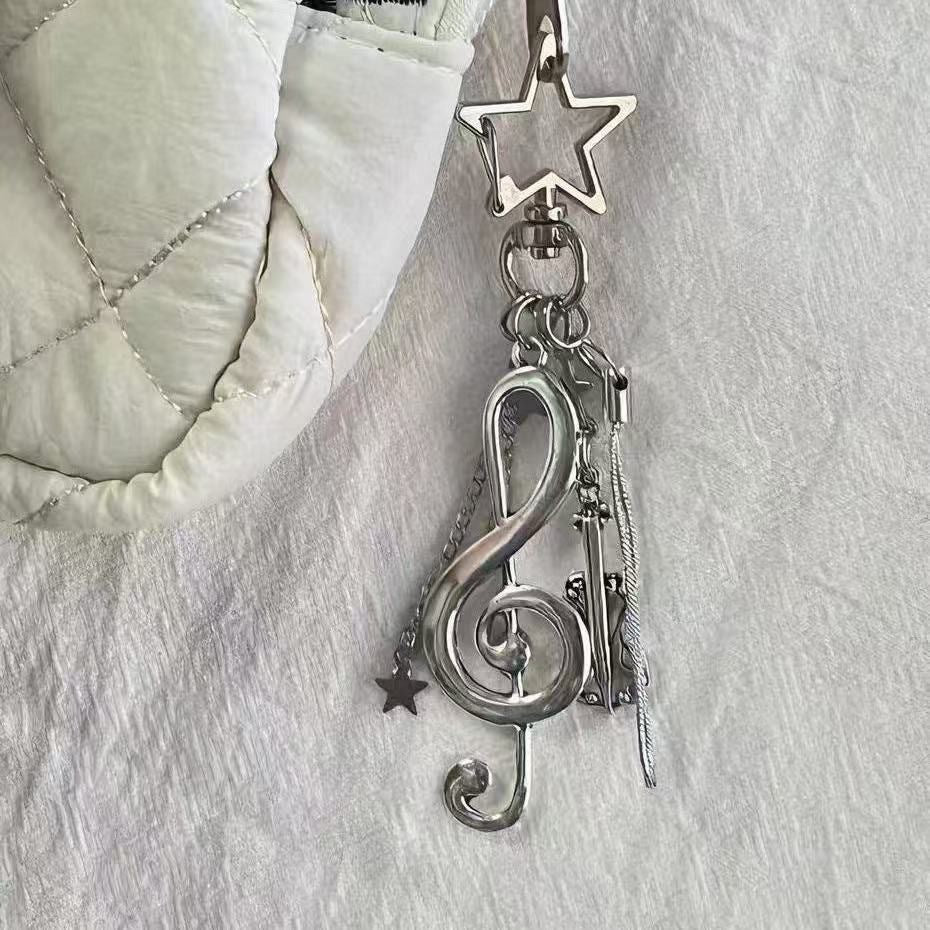Wholesale Retro Alloy Star Musical Note Keychain,  Silver Oversized Buckle,  Car Key Accessory