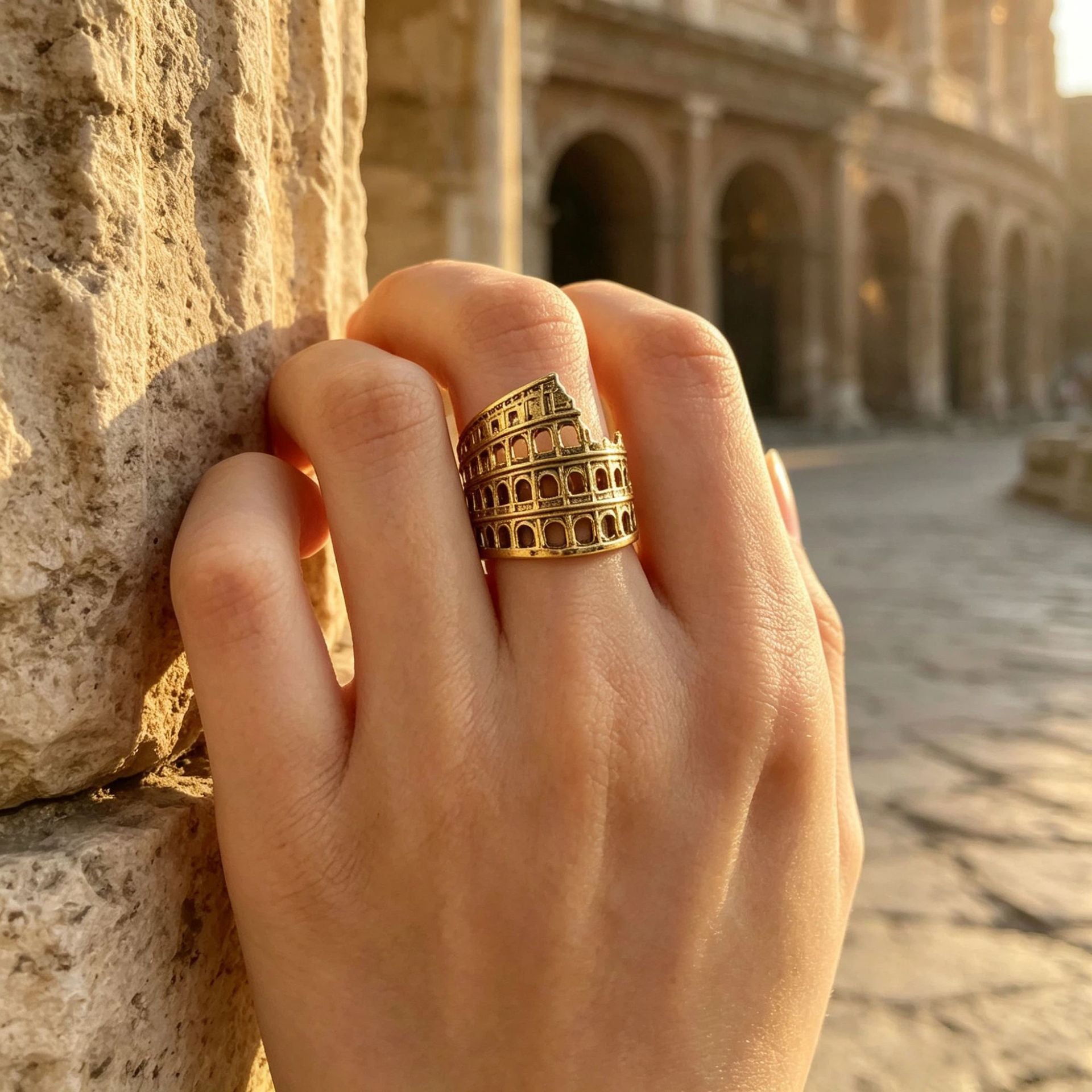 Wholesale Trendy Roman Colosseum Open Ring Zinc Alloy Vintage Souvenir Jewelry Accessory For Everyday Wear