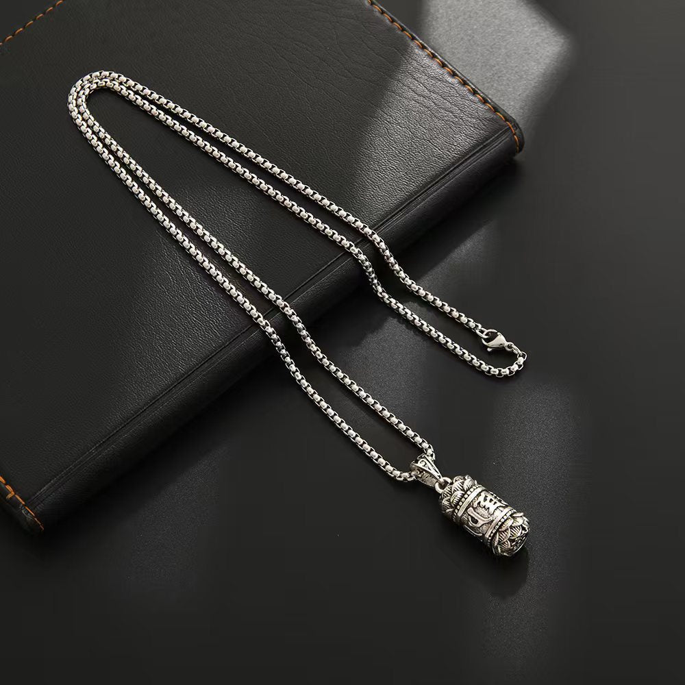Wholesale Retro Six Syllable Mantra Pendant Necklace For Men Alloy Snake Bone Chain Fashion Jewelry Gift