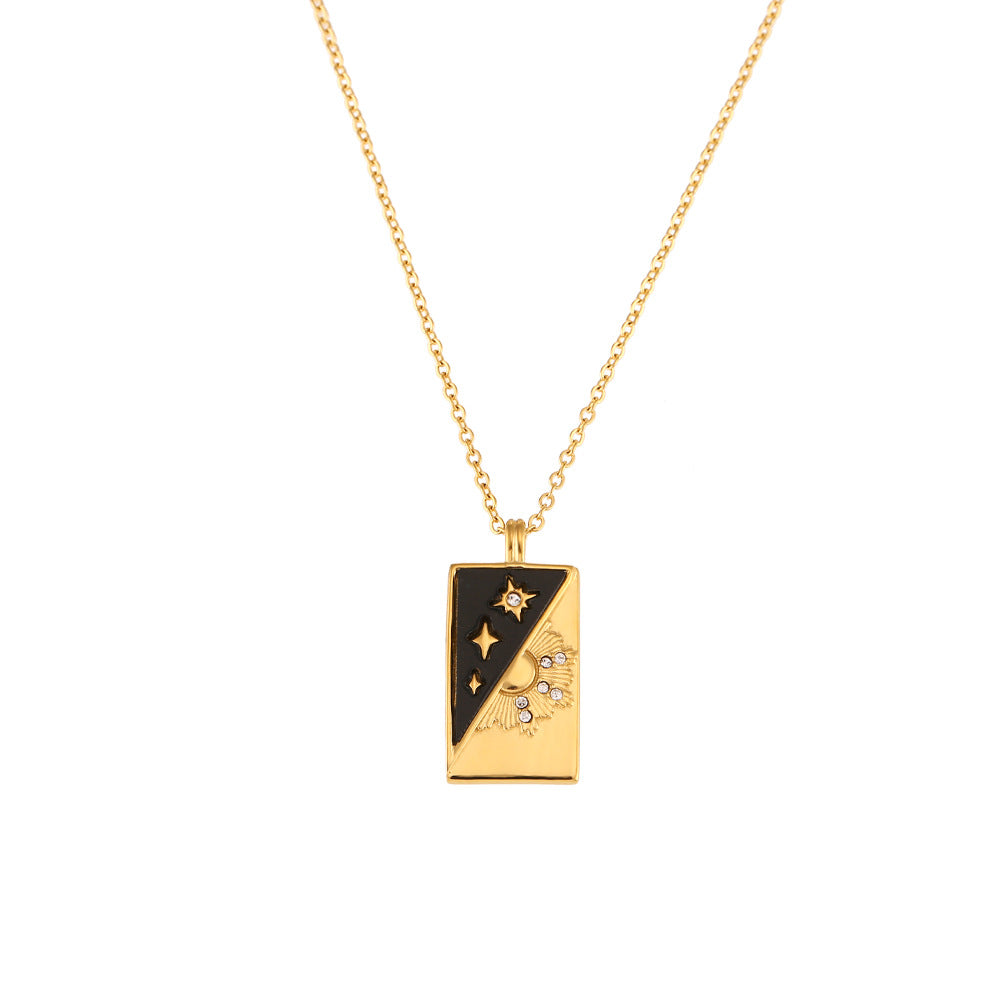 Wholesale Vintage Pendant Stainless Steel Rectangular Zircon Necklaces ACC-NE-Mengj003