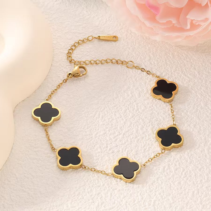 Wholesale Stainless Steel Four Leaf Clover Bracelet Fade Resistant Unisex Jewelry Accessory For Anniversary Gifts Boutique Resale