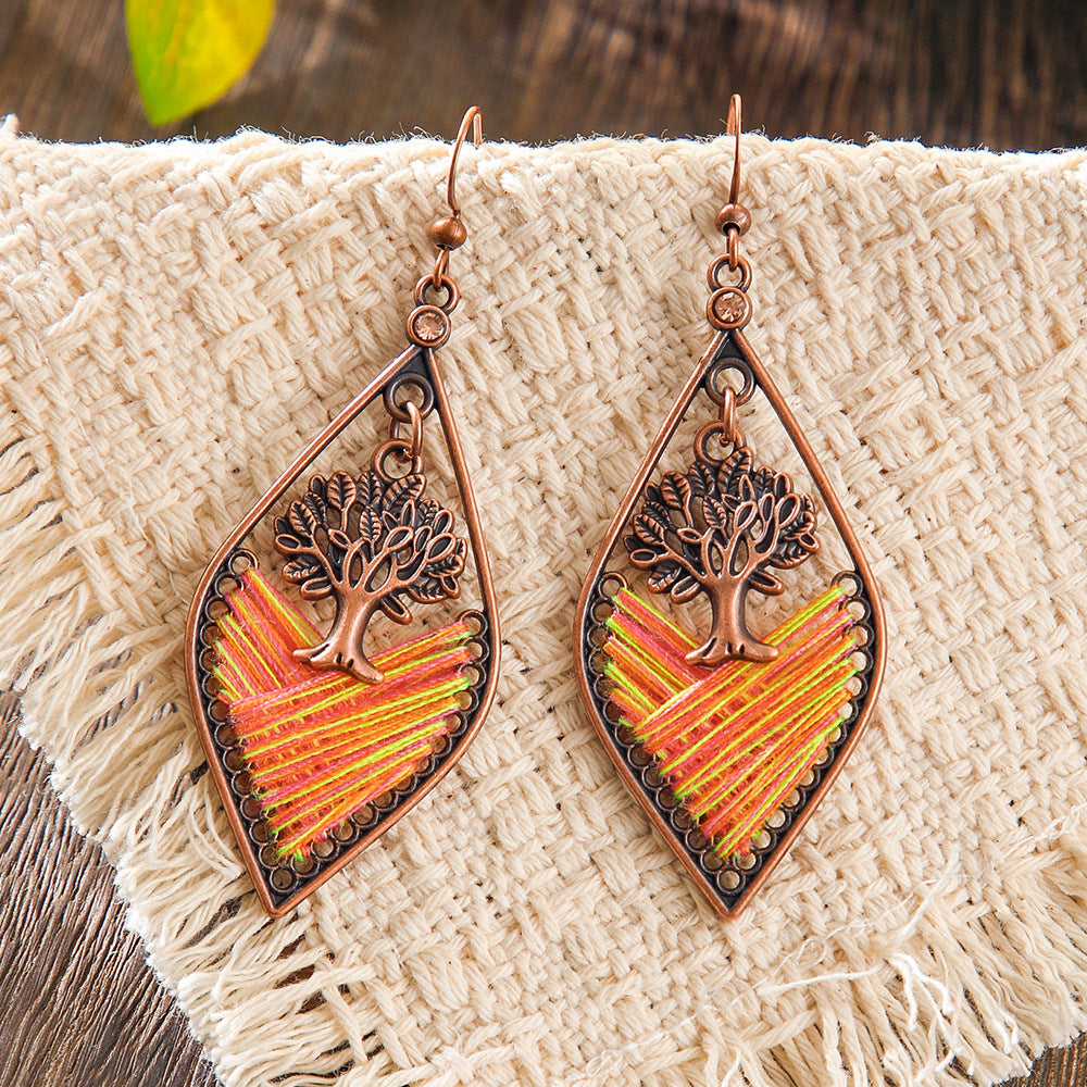 Wholesale Zinc Alloy Handmade Vintage Ethnic Style Wire-Wrapped Earrings Fashion Accessory for Resale