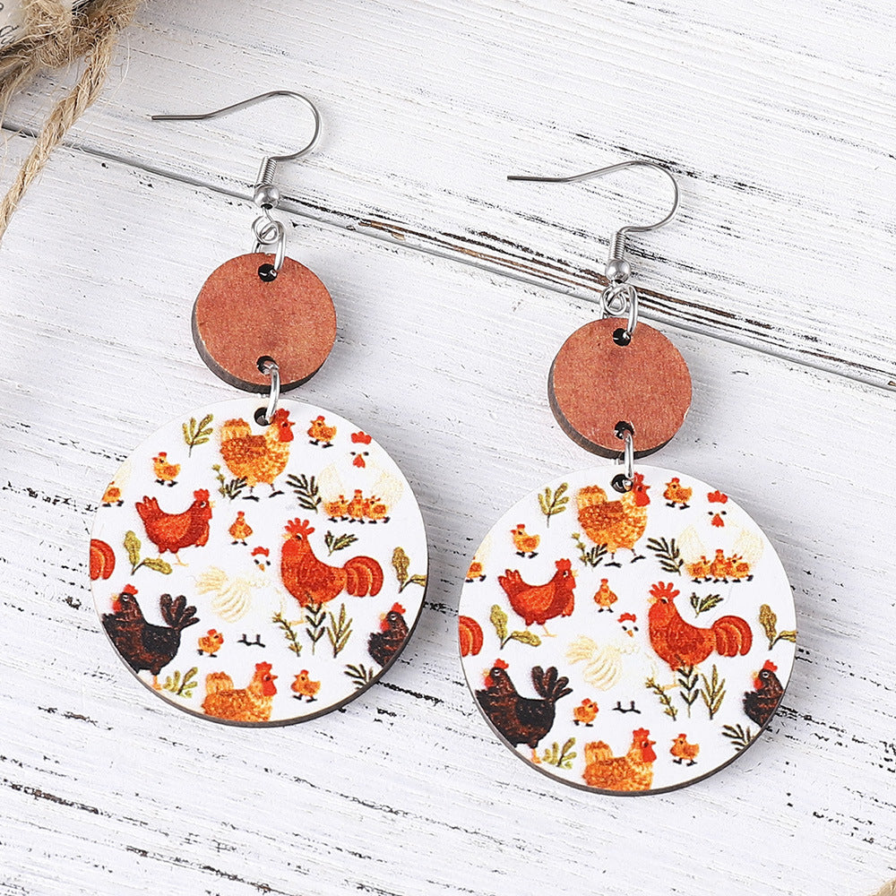 Wholesale cute chicken lovers leather earrings