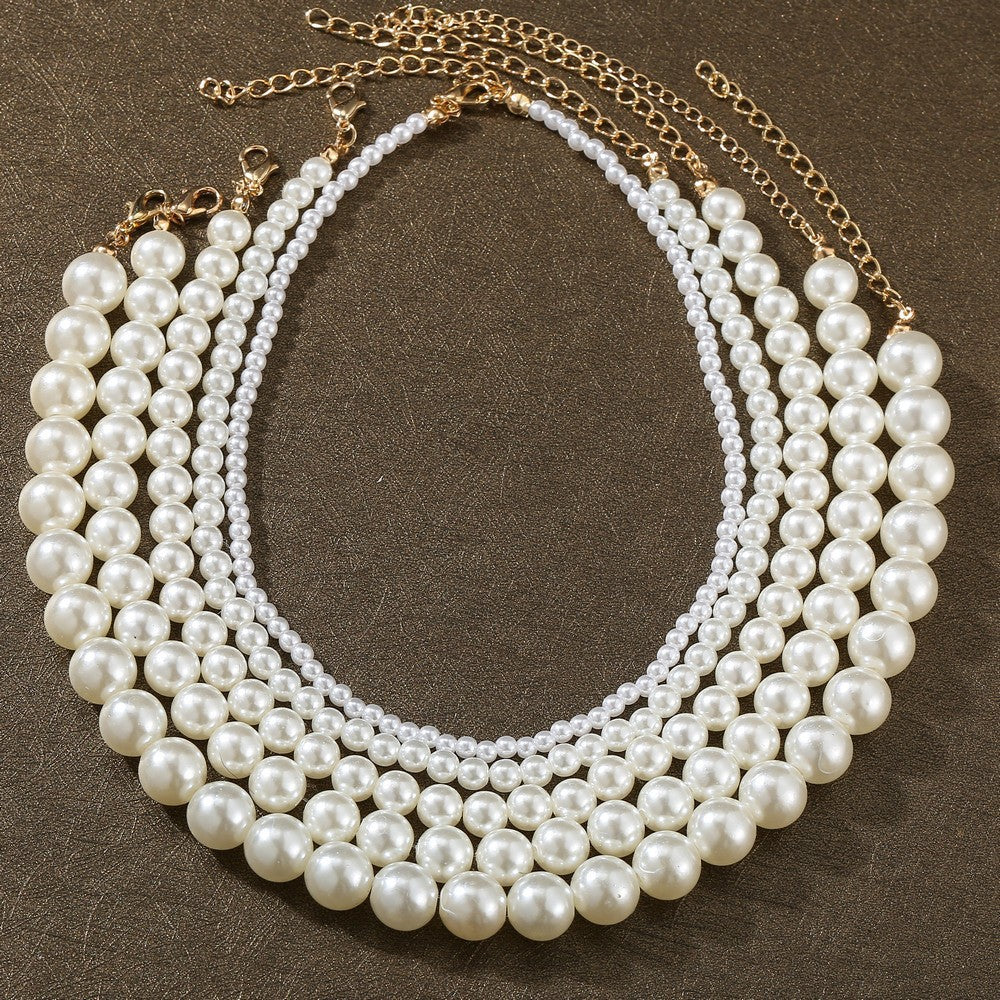 Wholesale  Retro Pearl Multi-layer Stacked Wind Necklace