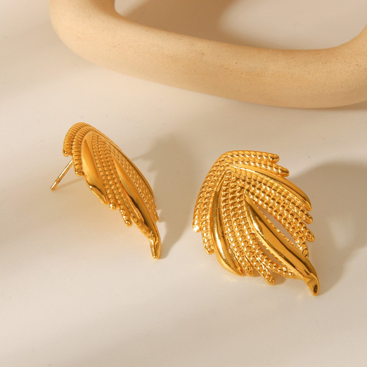 Wholesale Trendy Gold Tone Stainless Steel Statement Earrings Featuring Wing Ball Conch Design For Party Jewelry Accessory