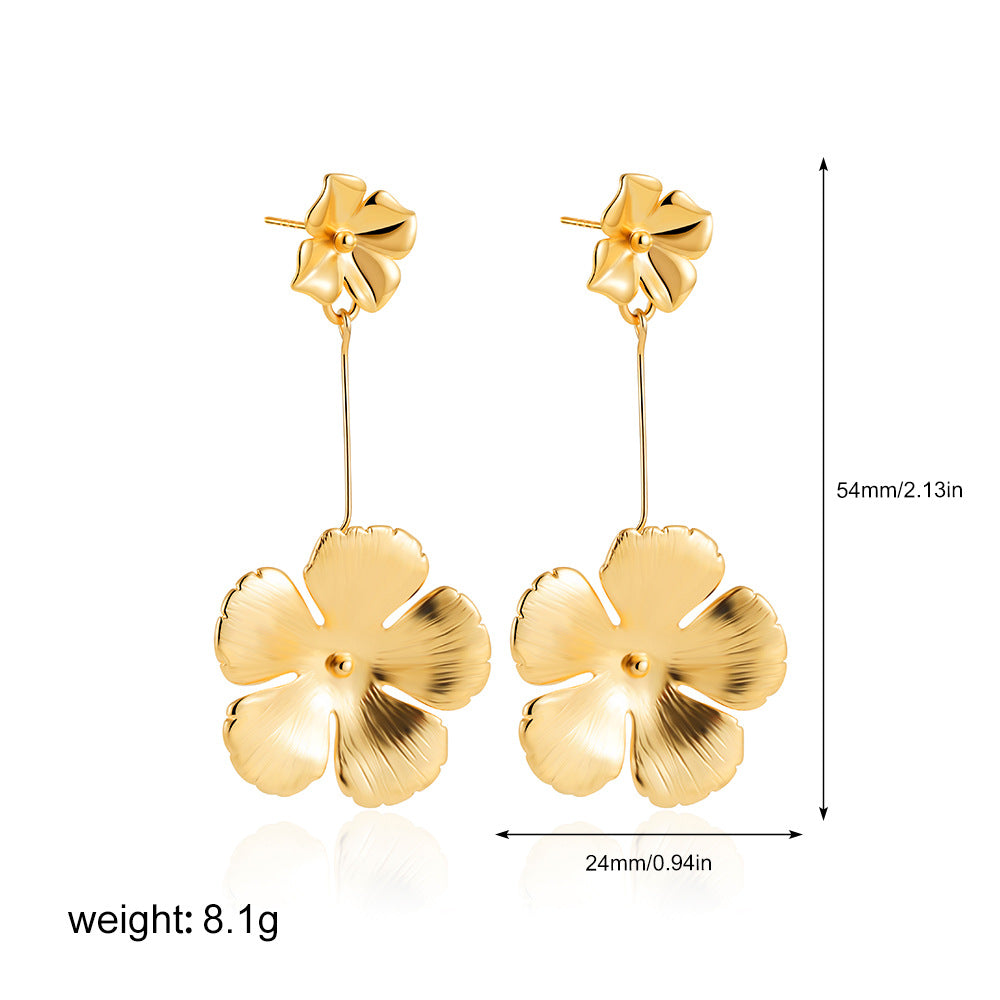 Wholesale 18K gold flower petal earrings retro ear jewelry