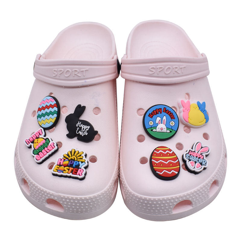 Wholesale Random 100pcs Easter PVC Soft Adhesive Hole Shoe Buckle DIY Decoration ACC-SC-RYY013