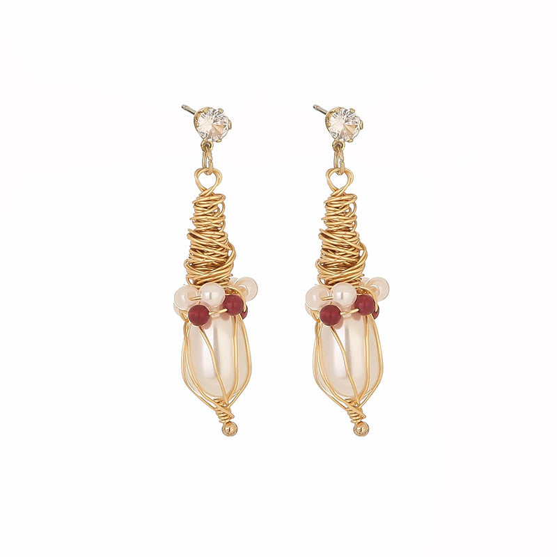 Wholesale Handmade Winding  Pearl Earrings  Long Tassel Butterfly Flower Earrings