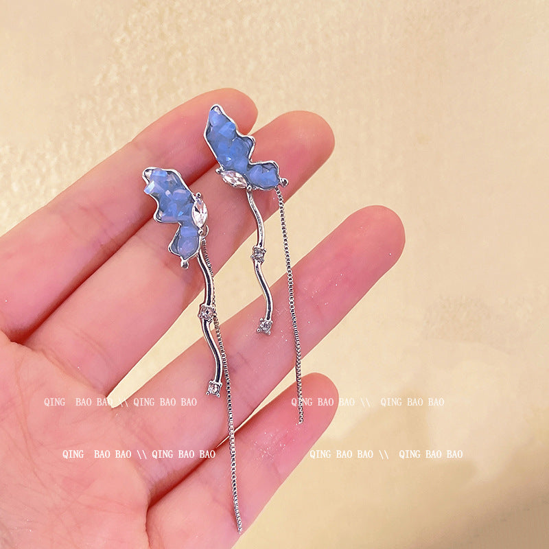 Wholesale Shiny Pearl Bow Tassel Butterfly Copper S925 Silver Needle Earrings Pearl Earrings Bow Earrings ACC-ES-LvSha003