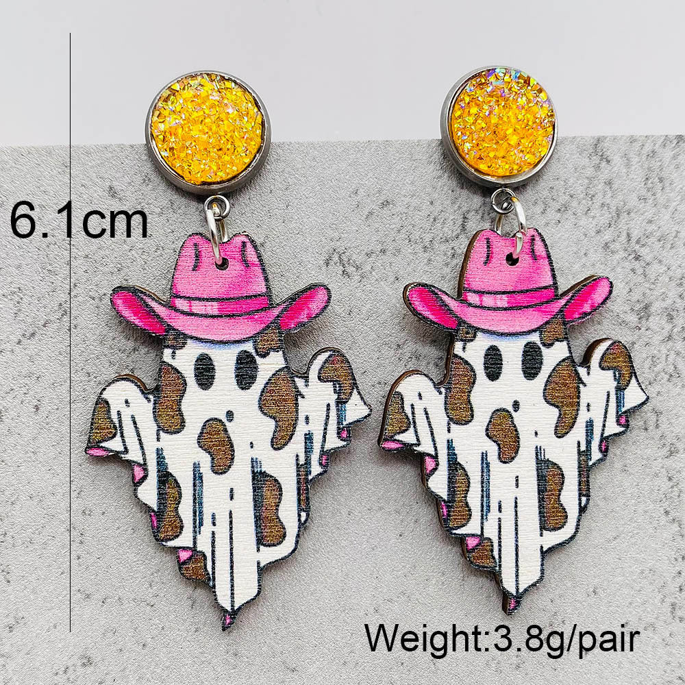 Wholesale Halloween Thanksgiving Ghost Pulley Wood Earrings ACC-ES-ChenY040
