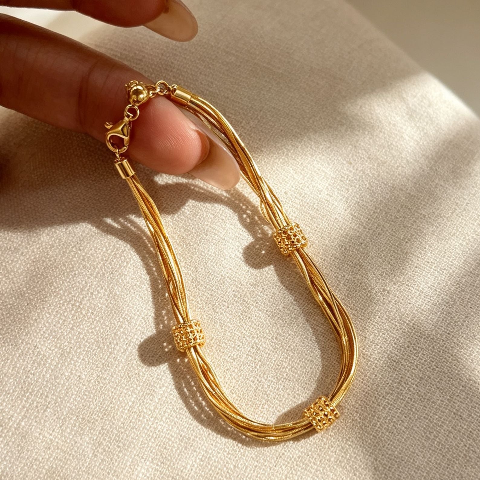 Wholesale Copper Gold Tone Multi Layer Snake Chain Bracelet For Women Retro Minimalist Stackable Design Everyday Jewelry Gift