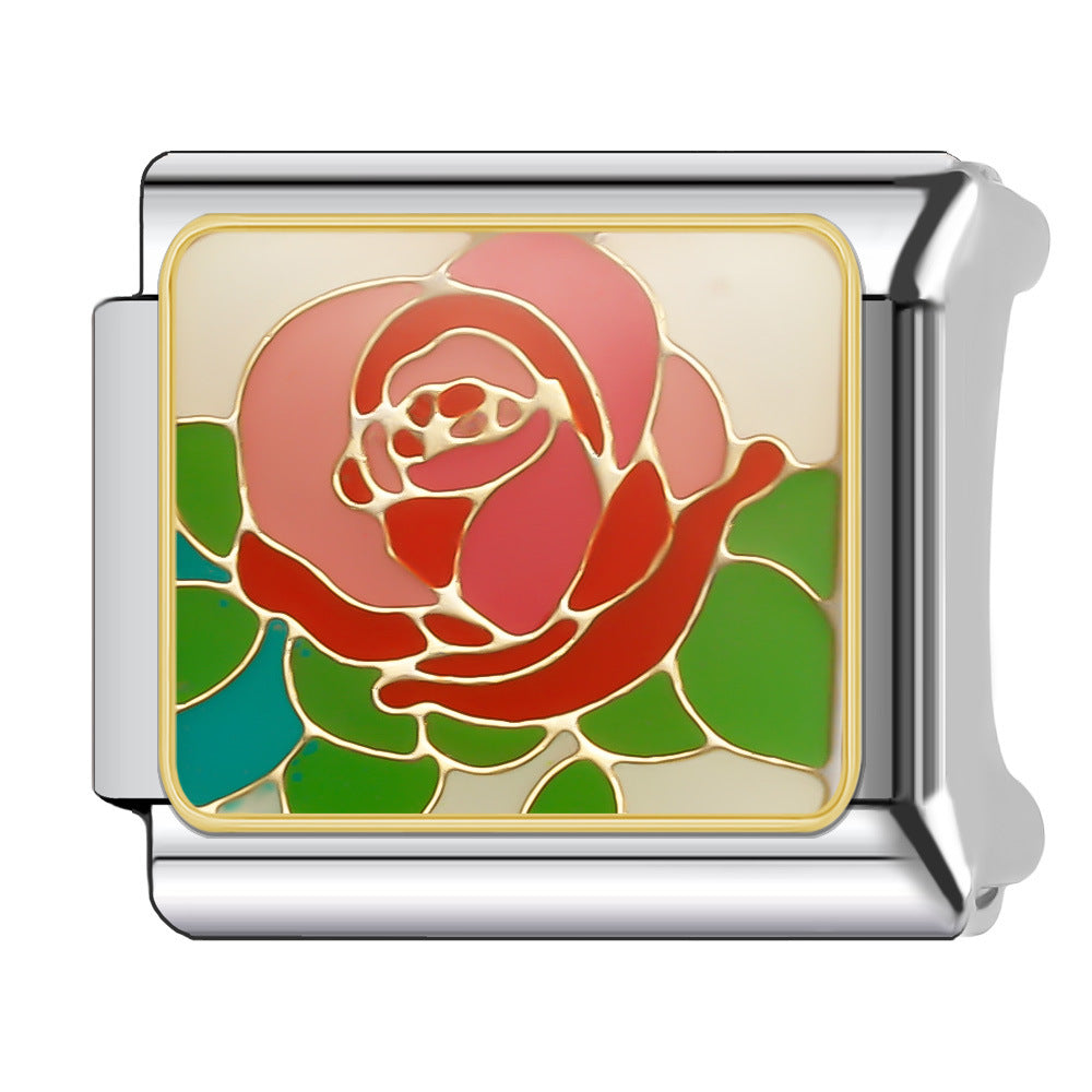 Wholesale Italian Charm Bracelet 9mm DIY Splicing Floral Collection Stainless Steel Composable Bracelet