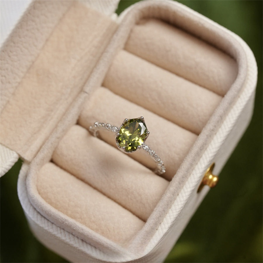Wholesale Copper Electroplated Olive Green Zircon Ring French Retro Geometric Design Fashion Jewelry for Women