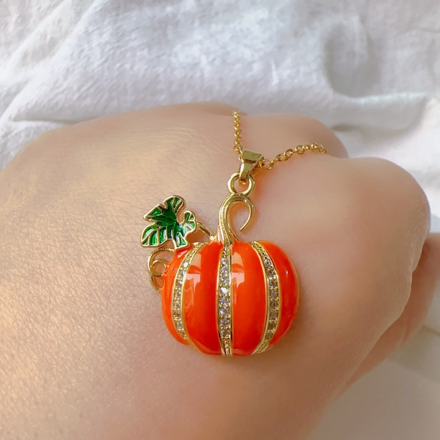 Wholesale Thanksgiving  Green Leaf Pumpkin Flower Necklace