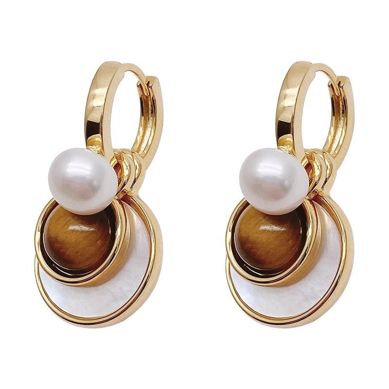 Wholesale Light Luxury Maillard Tiger Eye Tassel Earrings