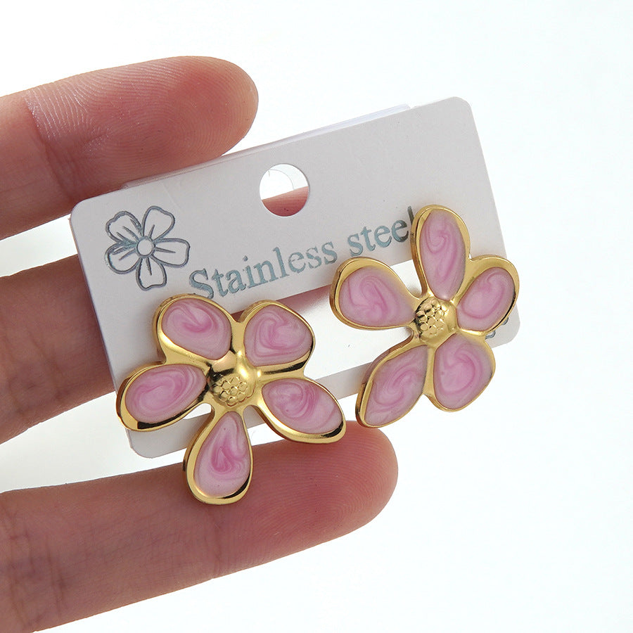 Wholesale Stainless Steel Oil-Drip Earrings,  Petal Flower Butterfly Design,  Stylish Fashion Accessory for Party Wear