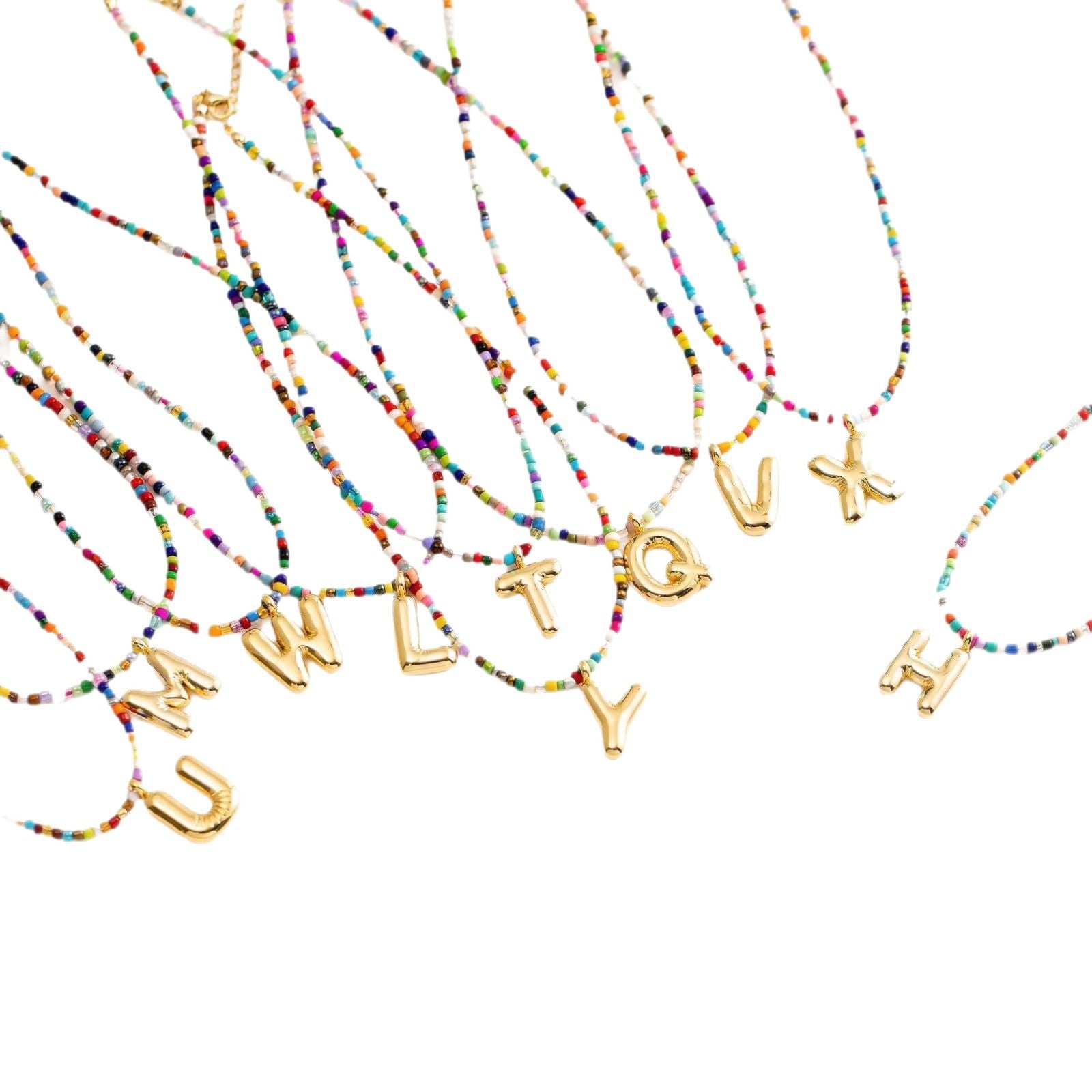 Wholesale Bohemian Colorful 26 Letter Alphabet Bead Necklace Gold Plated Mixed Material Dopamine Fashion Jewelry Accessory For Gift Resale