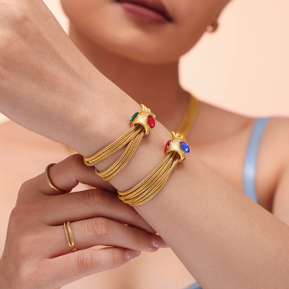 Wholesale  Titanium Steel Gold Multi-Layer Chain Inlaid with Rhinestone Necklace