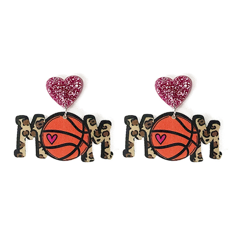 Wholesale MOM Ball Sports Acrylic Earrings As Mother's Day Gift ACC-ES-XinChuan002