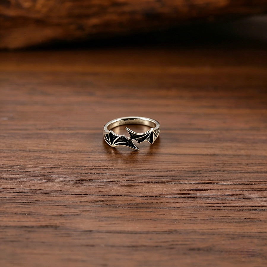 Wholesale Retro Gothic Bat Wing Ring Antique Silver Zinc Alloy Unisex Jewelry Gift