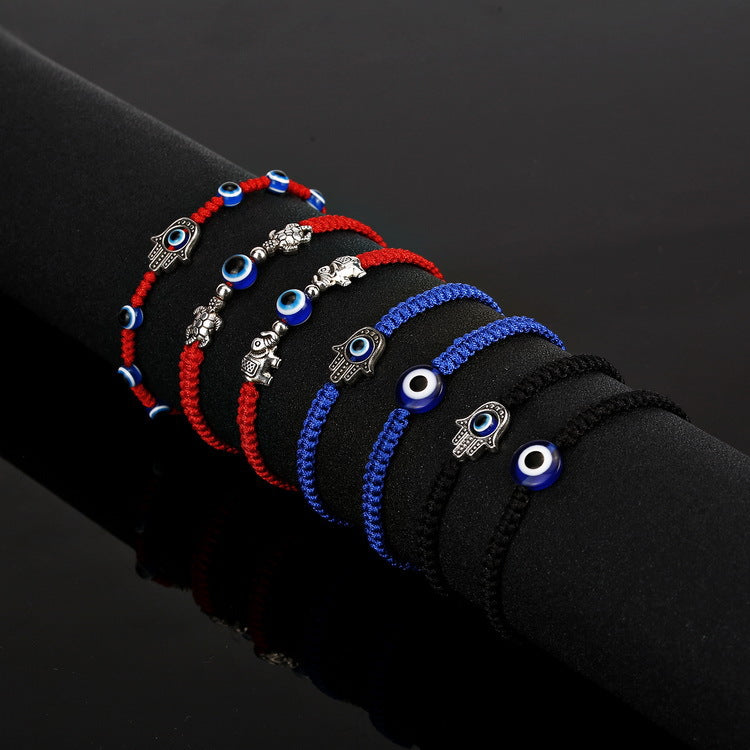 Wholesale Turtle Two Round Beads Blue Eyes Evil Eyes Black Woven Live Bracelet