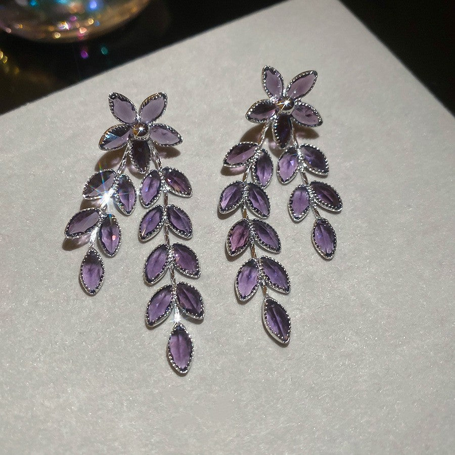 Wholesale Minimalist Luxury Floral Wheat Earrings with Zircon Tassels