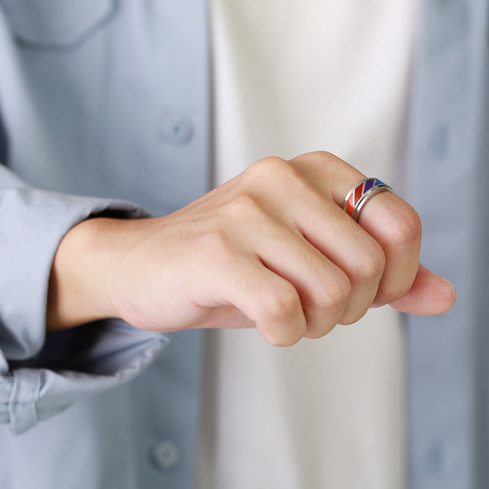 Wholesale Titanium Steel Men's Rainbow Ring Stainless Steel Rotatable Ring ACC-RS-QuanXishui001