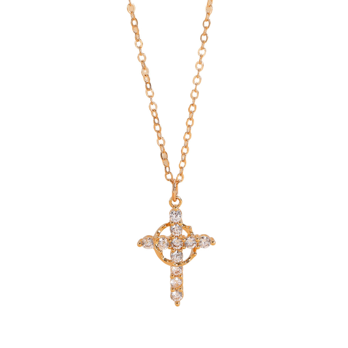 Wholesale Copper cross necklace with rhinestones