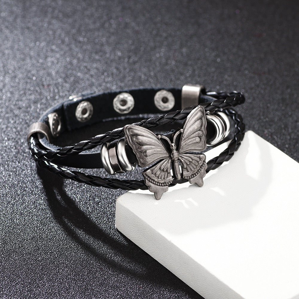 Wholesale Vintage Bohemian Butterfly Charm Leather Bracelet Stylish Unisex Jewelry Accessory Boutique Resale