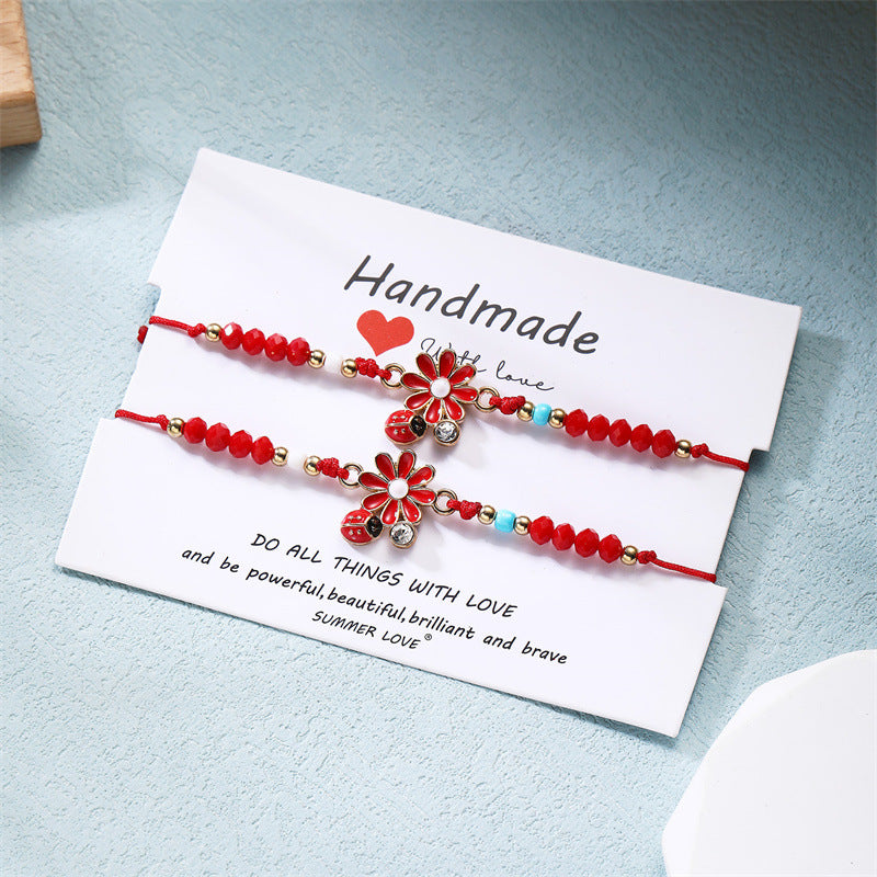 Wholesale Colorful Daisy Ladybug Beaded Knot Bracelet