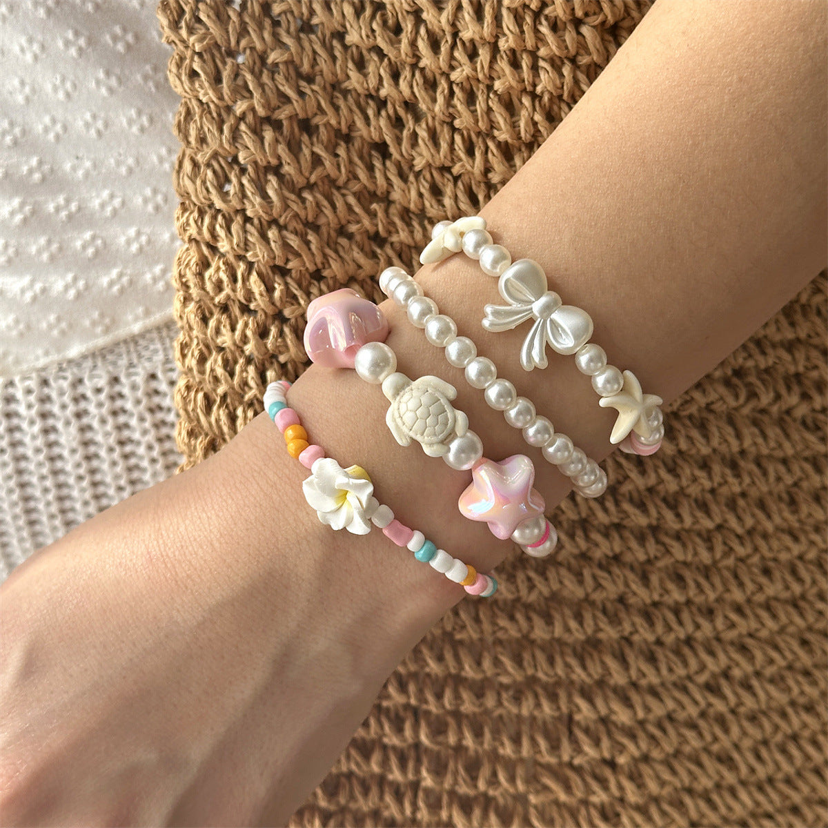 Wholesale Bohemian Beach Bracelet Set For Women Summer Vacation Starfish Shell Turtle Glass Seed Beads Handmade Fashion Accessory