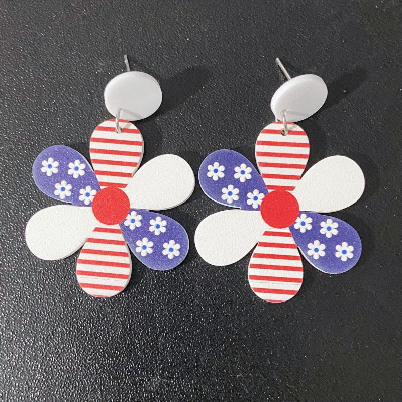 Wholesale American Independence Day Flag Hat Pentagram Flower Acrylic Earrings ACC-ES-XP015