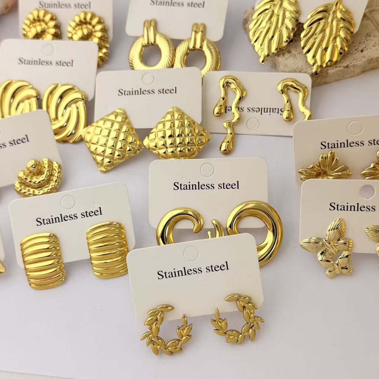 Wholesale Geometric Pleated Earrings 304 Stainless Steel Fashion Jewelry for Women