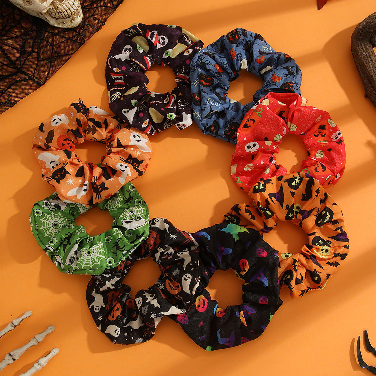 Wholesale Halloween Printed Fabric Hair Scrunchies ACC-HS-Mulin001