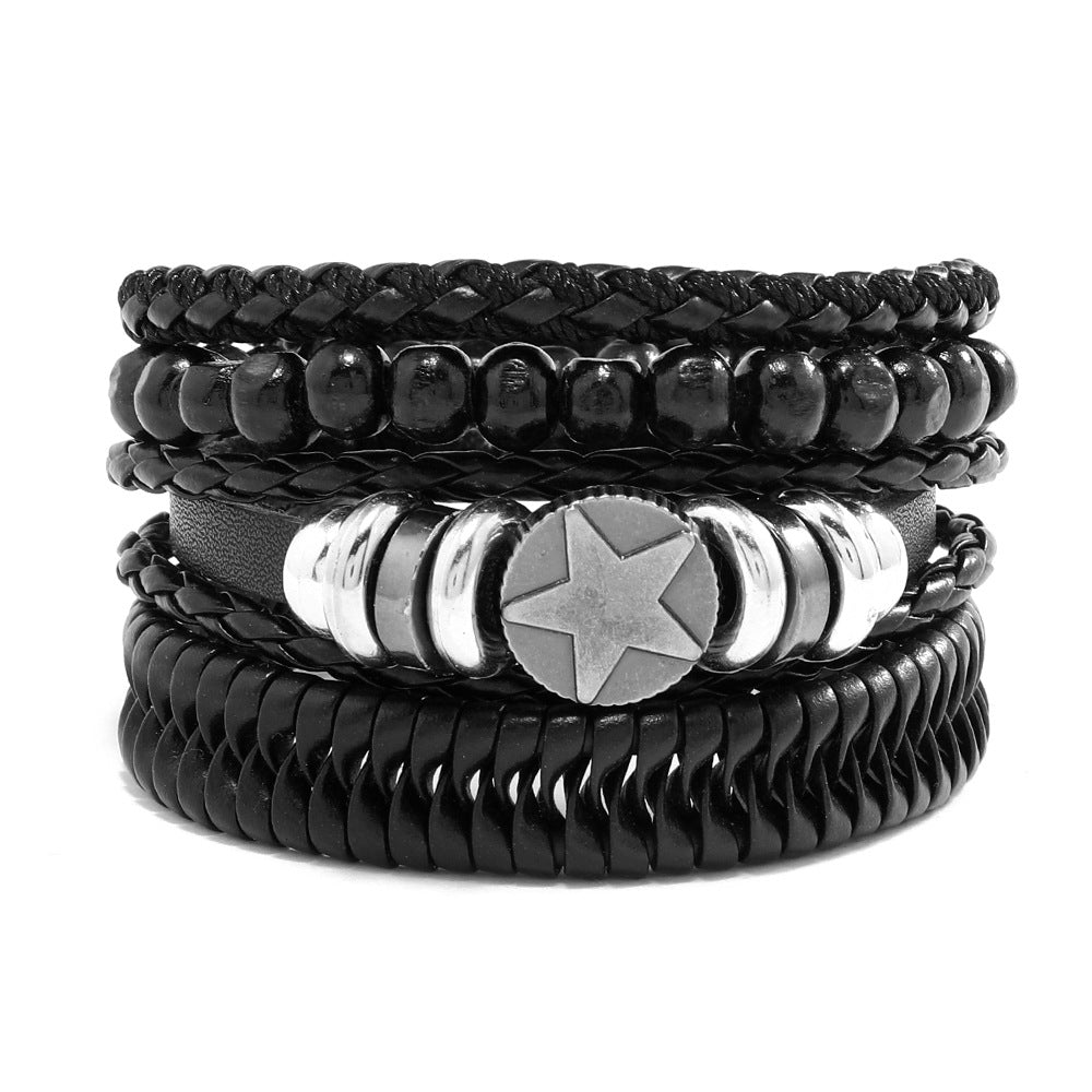 Wholesale DIY Vintage Braided Leather Skull Punk Bracelet Set ACC-BT-Saih019